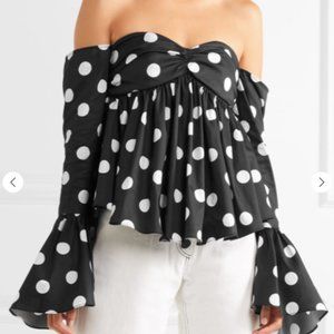 Caroline Constas Polka Dot Off Shoulder Top